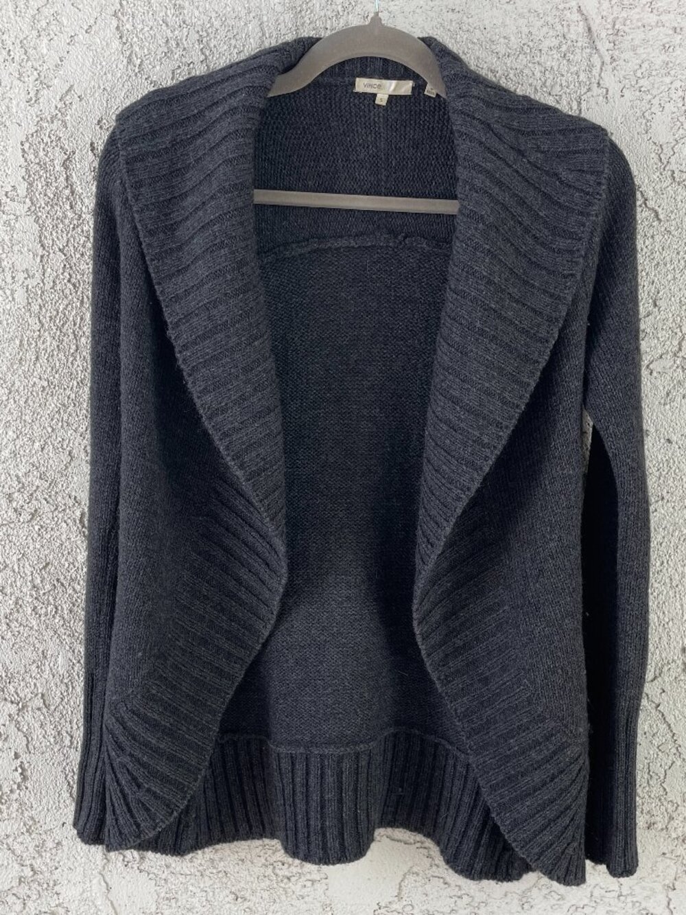 Vince Gray Wool Blend Open Front Shawl Collar Cardigan Sweater Size Small
